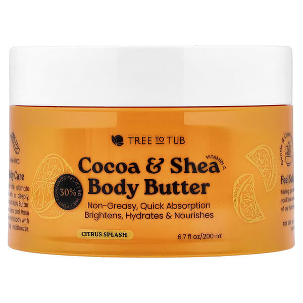Tree To Tub, 코코아 & 시어 바디 버터, 시트러스 스플래시, 200ml(6.7fl oz)