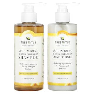 Tree To Tub, Shampoo & Conditioner Set, Volumizing Biotin Collagen, Sicilian Lemon & Tea Tree, 2 Piece Set, 8.5 fl oz (250 ml) Each