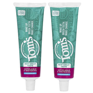 Tom's of Maine, Fluoride Free Toothpaste, Antiplaque & Whitening, Peppermint, 2 Count, 4.5 oz (127 g) Each