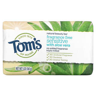 Tom's of Maine, Barra de jabón de belleza natural con aloe vera, Sin fragancia, Piel sensible, 141 g (5 oz)
