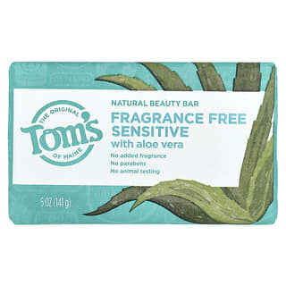 Tom's of Maine, Barre de savon de beauté naturelle à l'aloe vera, sans parfum, sensible, 141 g