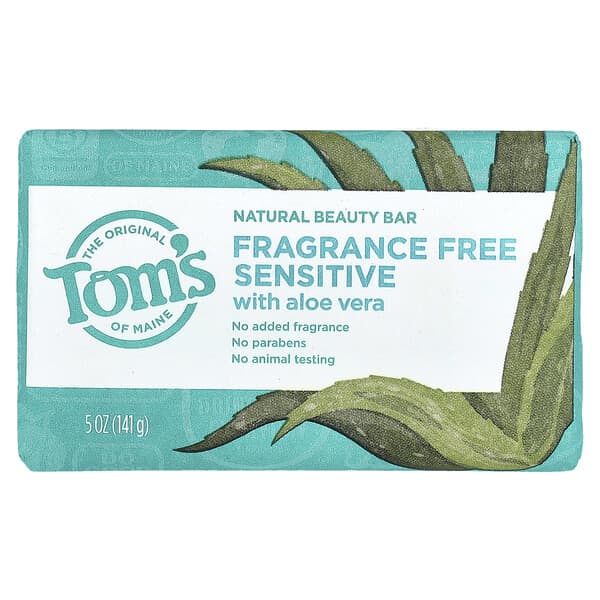 Tom's of Maine, 내추럴 뷰티 바 비누, 알로에베라 함유, 향료 무함유, 민감성, 141g(5oz)