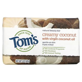Tom's of Maine, Barre de savon de beauté naturelle, Noix de coco crémeuse avec huile de noix de coco vierge, 141 g