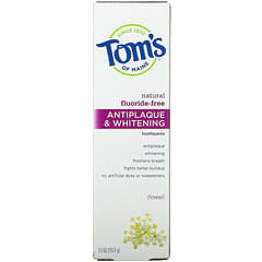 Tom's of Maine, ナチュラル・アンチプラーク&Whitening 歯磨き粉、フッ素無添加、フェネル、5.5 oz (155.9 g)