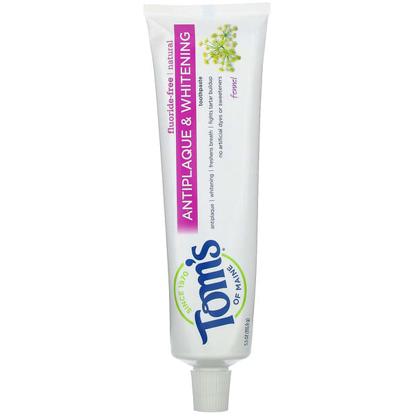 Tom's of Maine, ナチュラル・アンチプラーク&Whitening 歯磨き粉、フッ素無添加、フェネル、5.5 oz (155.9 g)
