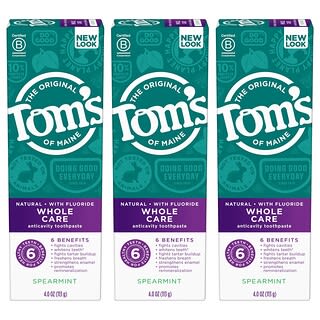 Tom's of Maine, Whole Care Anticavity Toothpaste Spearmint, 4 oz Each / 3 Pack