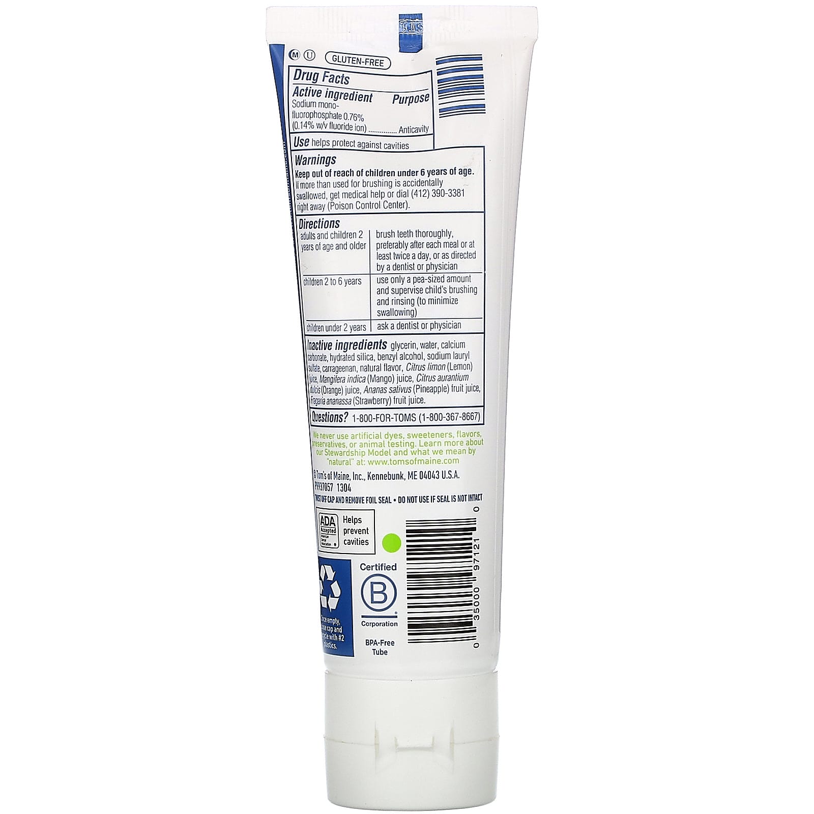 tom's toothpaste sodium lauryl sulfate