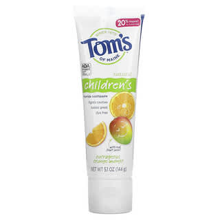 Tom's of Maine, 子ども用天然フッ化物歯磨き粉、アウトレージャスオレンジマンゴー、144g（5.1オンス）