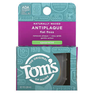 Tom's of Maine, Naturally Waxed Antiplaque Flat Floss, Spearmint, 32 yd (29 m)