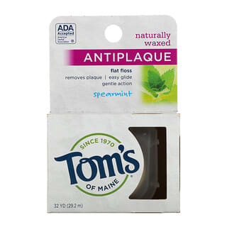 Tom's of Maine, Naturally Waxed Antiplaque Flat Floss, Spearmint, 29.2 m (32 yd)