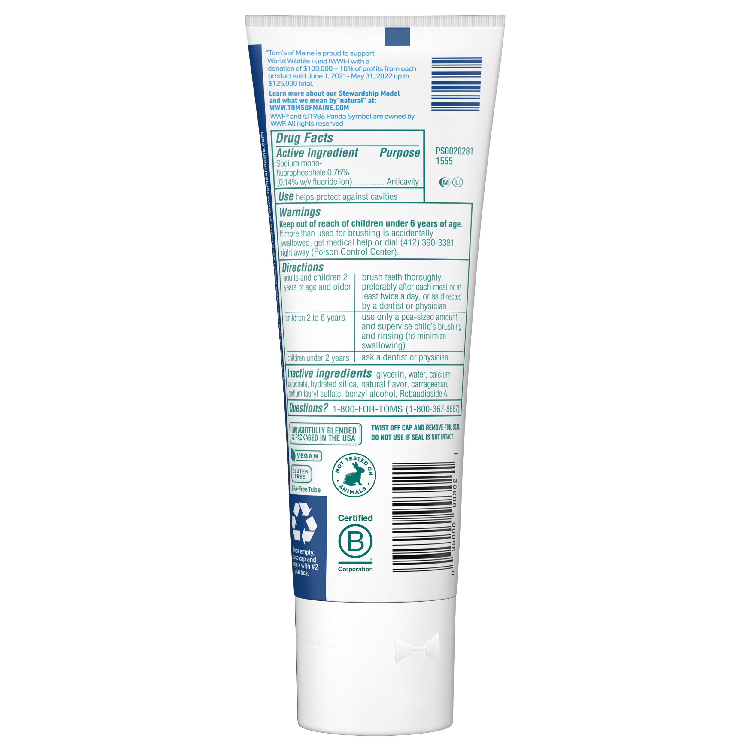 Tom's of Maine, Natural Anticavity Toothpaste with Fluoride, Blueberry