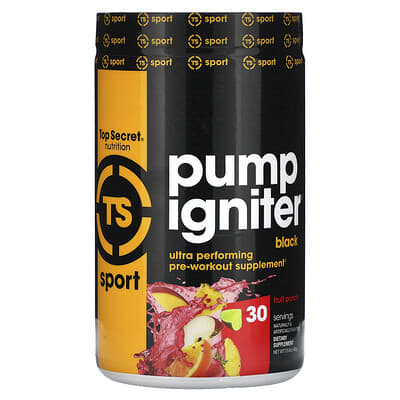 Top Secret Nutrition, Sport, Pump Igniter, Black, Powerful Pre-Workout, Fruit Mix, 15.8 oz (450 g)