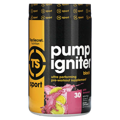 Top Secret Nutrition, Sport, Pump Igniter Black, Powerful Pre-Workout Supplement, Pink Lemonade Flavor, 15.8 oz (450 g)