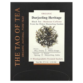 The Tao of Tea, Organic Darjeeling Heritage, Té negro`` 15 sobres piramidales, 37,5 g (1,32 oz)