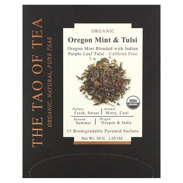 Organic Oregon Mint & Tulsi, Caffeine Free, 15 Pyramid Sachets, 1.05 oz (30 g)
