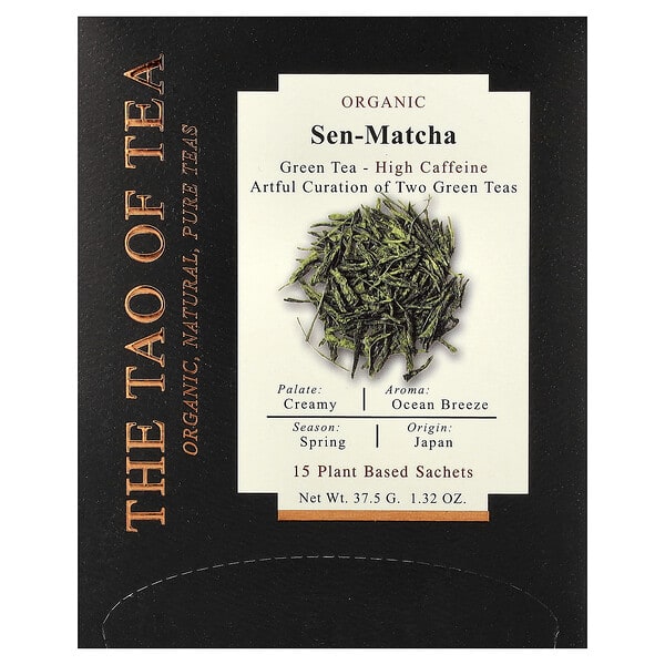 The Tao of Tea, 유기농 녹차, 센-말차, 식물성 팩 15개, 37.5g(1.32oz)