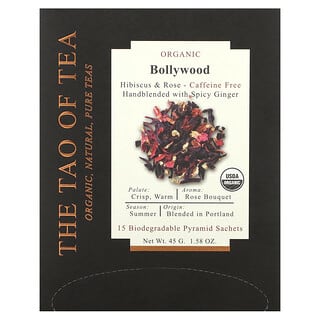 The Tao of Tea, Herbata z hibiskusem i różą, organiczna herbata Bollywood, bez kofeiny, 15 saszetek piramidowych, 45 g