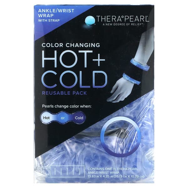 TheraPearl, 變色冷敷 + 熱敷可重複使用包，帶綁帶的腳踝/手腕束帶，1 個束帶