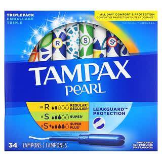 تامباكس‏, Pearl, Triple Pack, Regular/Super/Super Plus, Unscented, 34 Tampons