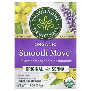 Traditional Medicinals, Smooth Move biologique, Formule originale à base de séné, Sans caféine, 16 sachets de thé emballés, 32 g
