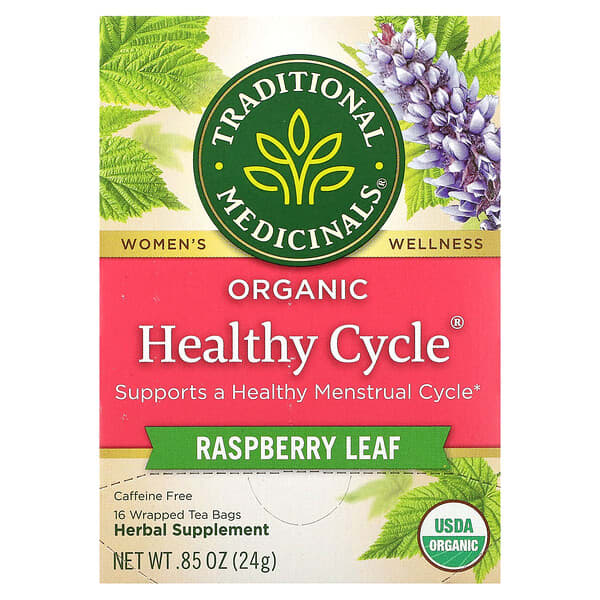 Traditional Medicinals, Organic Healthy Cycle, Raspberry Leaf, Caffeine Free, 16 Wrapped Tea Bags, 0.05 oz (1.5 g) Each