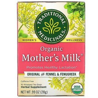 Traditional Medicinals, Mother's Milk, Té para la lactancia orgánico, Original con hinojo y fenogreco, Sin cafeína, 16 bolsitas de té envueltas, 28 g (0,99 oz)