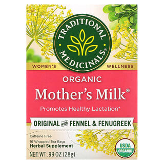 Traditional Medicinals, Mother's Milk, Té para la lactancia orgánico, Original con hinojo y fenogreco, Sin cafeína, 16 bolsitas de té envueltas, 28 g (0,99 oz)