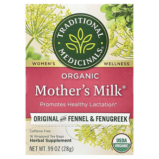 Traditional Medicinals, Organic Mother's Milk®, Original with Fennel & Fenugreek, Caffeine Free, 16 Wrapped Tea Bags, 0.99 oz (28 g)