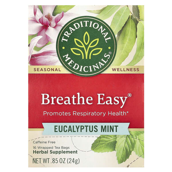 Breathe Easy®, Eucalyptus Mint, Caffeine Free, 16 Wrapped Tea Bags, 0.85 oz (24 g)