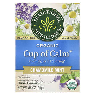 Traditional Medicinals, Organic Cup of Calm, Chamomile Mint, Caffeine Free, 16 Wrapped Tea Bags, 0.85 oz (24 g)