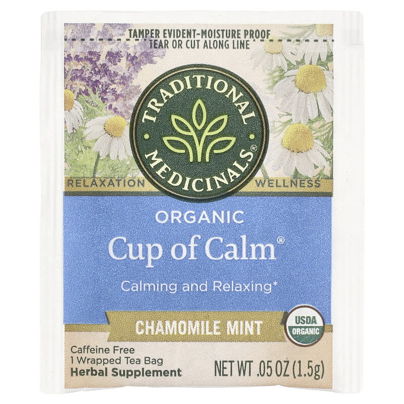 Organic Cup of Calm, Chamomile Mint, Caffeine Free, 16 Wrapped Tea