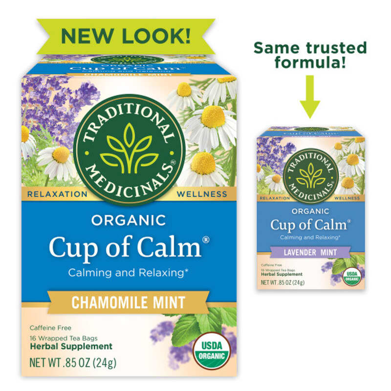 Organic Cup of Calm, Chamomile Mint, Caffeine Free, 16 Wrapped Tea