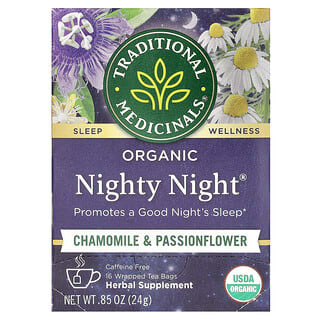 Traditional Medicinals, Organic Nighty Night, Chamomile & Passionflower, Caffeine Free, 16 Wrapped Tea Bags, 0.05 oz (1.5 g ) Each