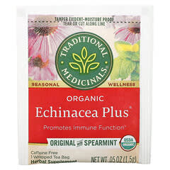 تراديشيونال ميديسينالز‏, Echinacea Plus العضوي، أصلي مع النعناع وخالٍ من الكافيين، ، 16 كيس شاي مُغلّف، 0.85 أونصة (24 جم)