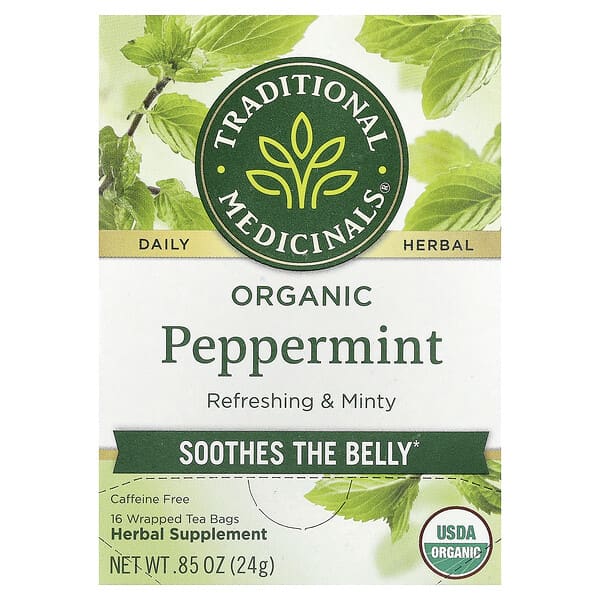 Organic Peppermint, Caffeine Free, 16 Wrapped Tea Bags, 0.85 oz (24 g)