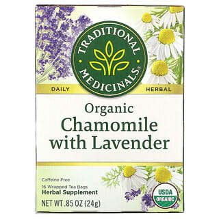 Traditional Medicinals, Organic Chamomile with Lavender, Caffeine Free, 16 Wrapped Tea Bags, .85 oz (24 g)