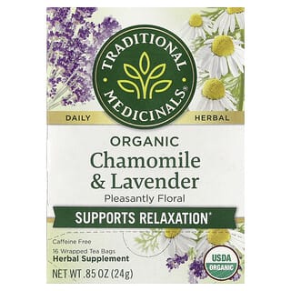 Traditional Medicinals, Chamomile & Lavender Organik, Tanpa Kafein, 16 Uncang Teh Berbalut, 0.85 oz (24 g)