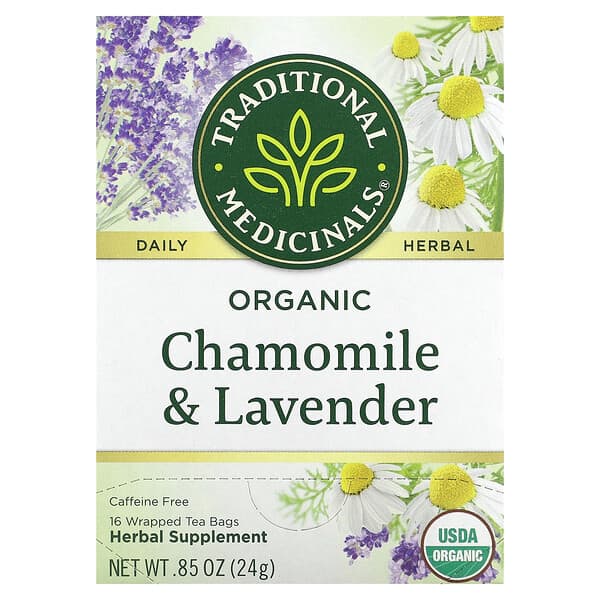 Traditional Medicinals, Organic Chamomile & Lavender, Caffeine Free, 16 Wrapped Tea Bags, 0.05 oz (1.5 g) Each