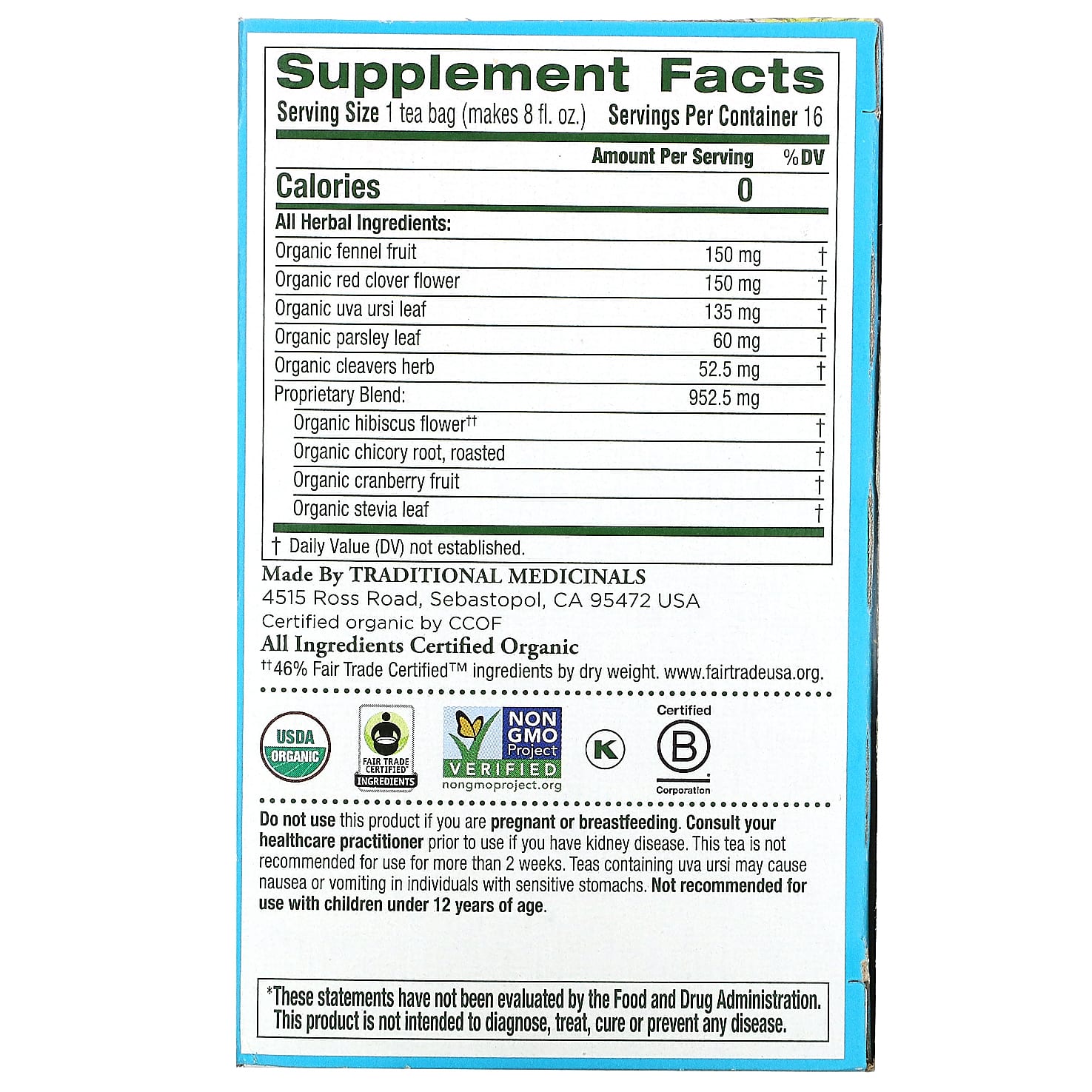 Traditional Medicinals 有机轻盈 蔓越莓 无咖啡萃取 16 独立茶包 0 85 盎司 24 克