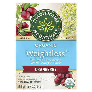 Traditional Medicinals, Weightless, Té orgánico, Arándano rojo, Sin cafeína, 16 bolsitas de té envueltas, 24 g (0,85 oz)