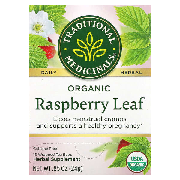 Traditional Medicinals, Organic Raspberry Leaf, Caffeine Free, 16 Wrapped Tea Bags, 0.05 oz (1.5 g) Each