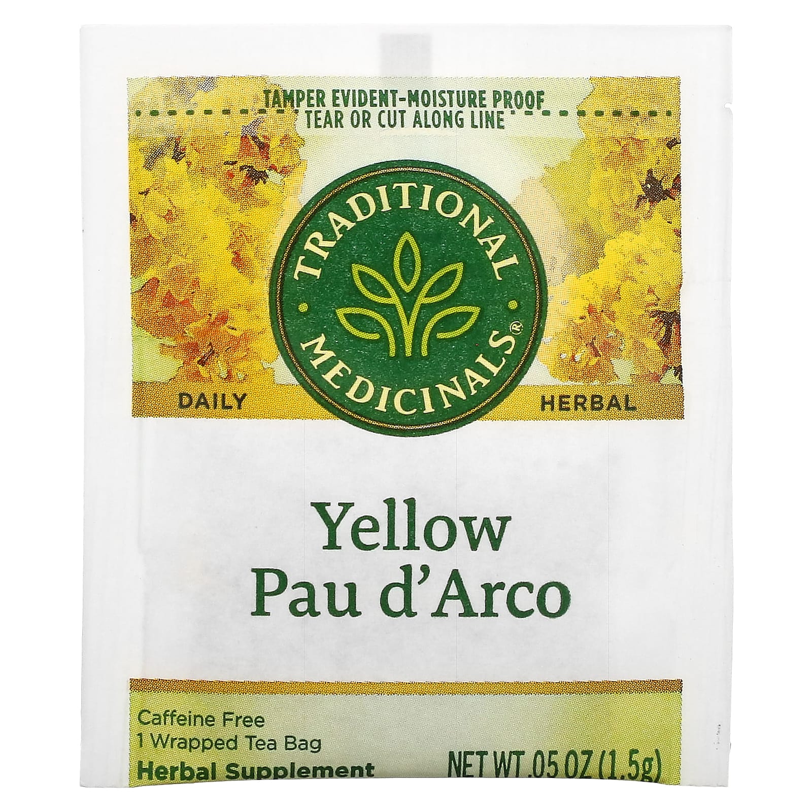 Traditional Medicinals, Yellow Pau d' Arco, Caffeine Free, 16 Wrapped ...