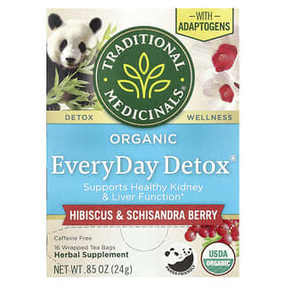 Traditional Medicinals, Organic EveryDay Detox®, Hibsicus & Schisandra Berry, Caffeine Free, 16 Wrapped Tea Bags, 0.85 oz (24 g)