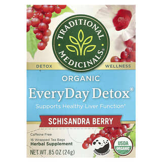 Traditional Medicinals, Organic EveryDay Detox®, Schisandra Berry, Caffeine Free, 16 Wrapped Tea Bags, 0.85 oz (24 g)