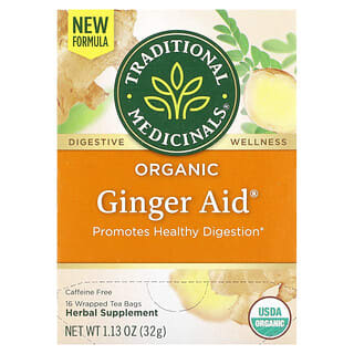 Traditional Medicinals, Organic Ginger Aid, Caffeine Free, 16 Wrapped Tea Bags, 1.13 oz (32 g)