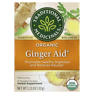 Traditional Medicinals, Biologische Ginger Aid, cafeïnevrij, 16 verpakte theezakjes, 32 g