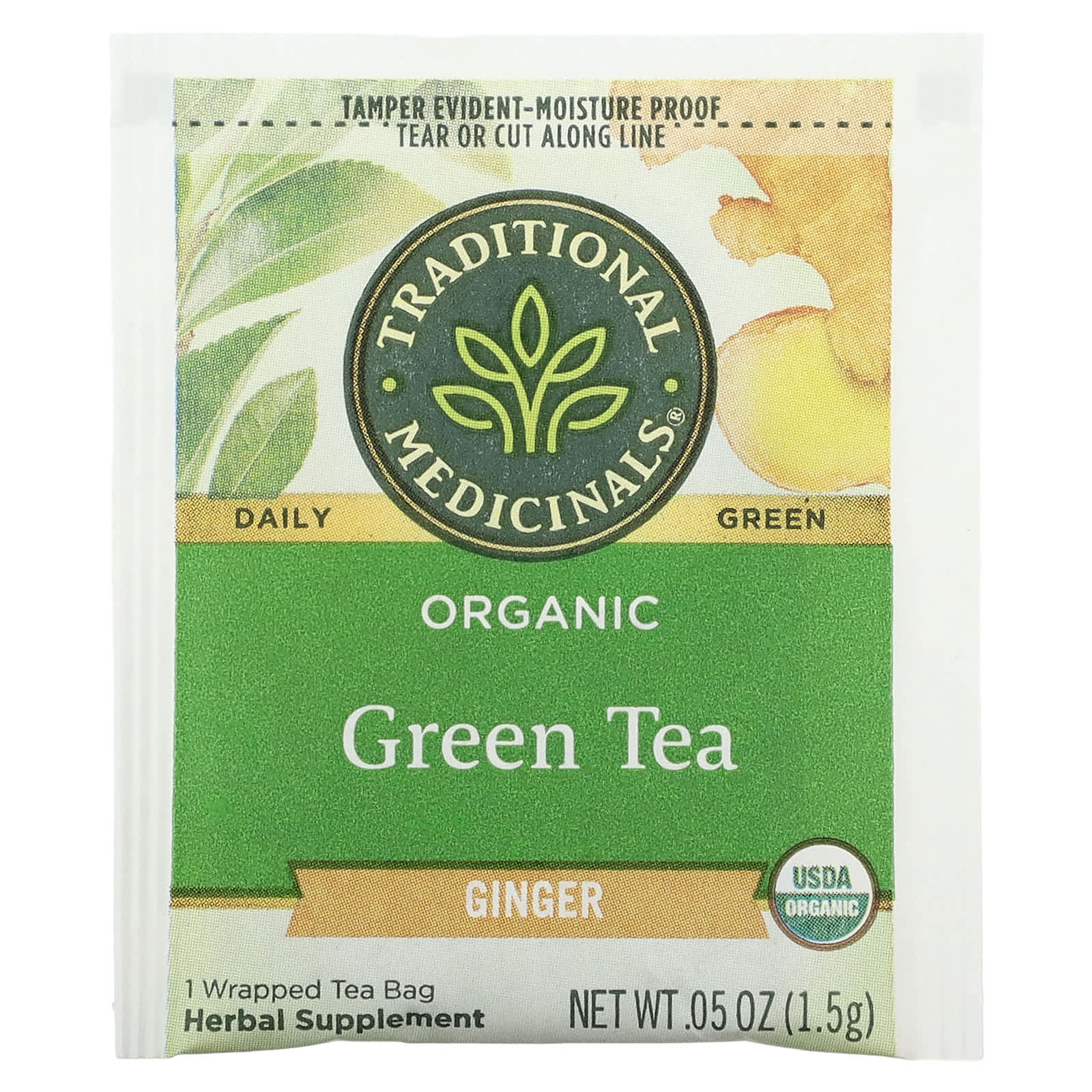 Traditional Medicinals, Organic Green Tea, Ginger, 16 Wrapped Tea Bags