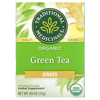 Traditional Medicinals, Té verde orgánico, Jengibre, 16 bolsitas de té envueltas, 24 g (0,85 oz)