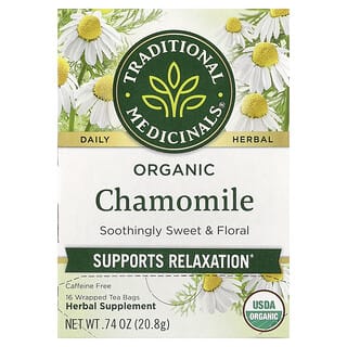 Traditional Medicinals, Manzanilla orgánica, Sin cafeína, 16 bolsitas de té en envoltorios individuales, 20,8 g (0,74 oz)