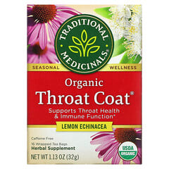 Traditional Medicinals, Seasonal Teas, Organic Throat Coat, ohne Koffein, Lemon Echinacea, 16 verpackte Teebeutel, 1,13 oz (32 g)